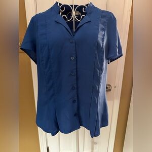 Dana Buchman Navy Blue Short-Sleeve Button Front Blouse